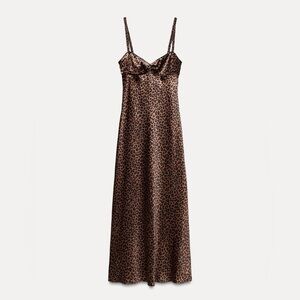 ZARA ANIMAL PRINT MIDI SATIN SLIP DRESS Brown Black M